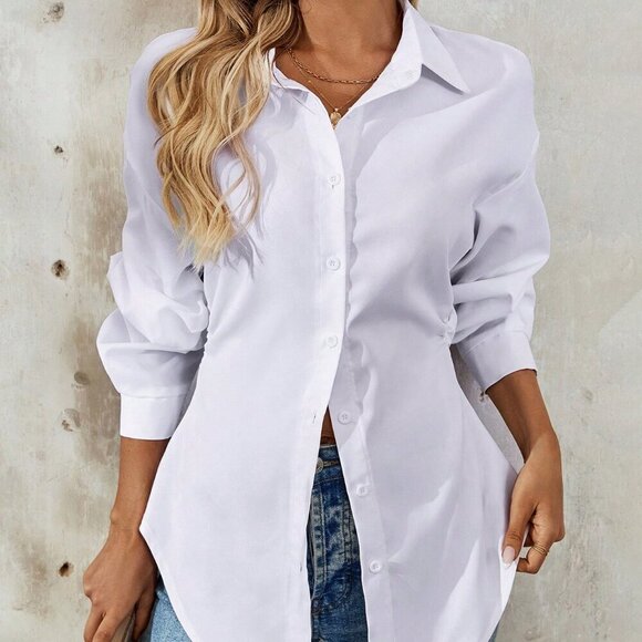 White Casual Women's Elegant Long Sleeve Vacation Shirt - Picture 6 of 6